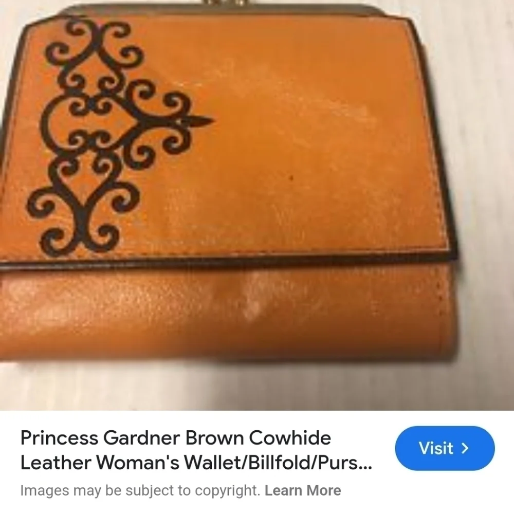 Princess Gardner Tan Cowhide leather Coin pouch Bi fold wallet Vintage